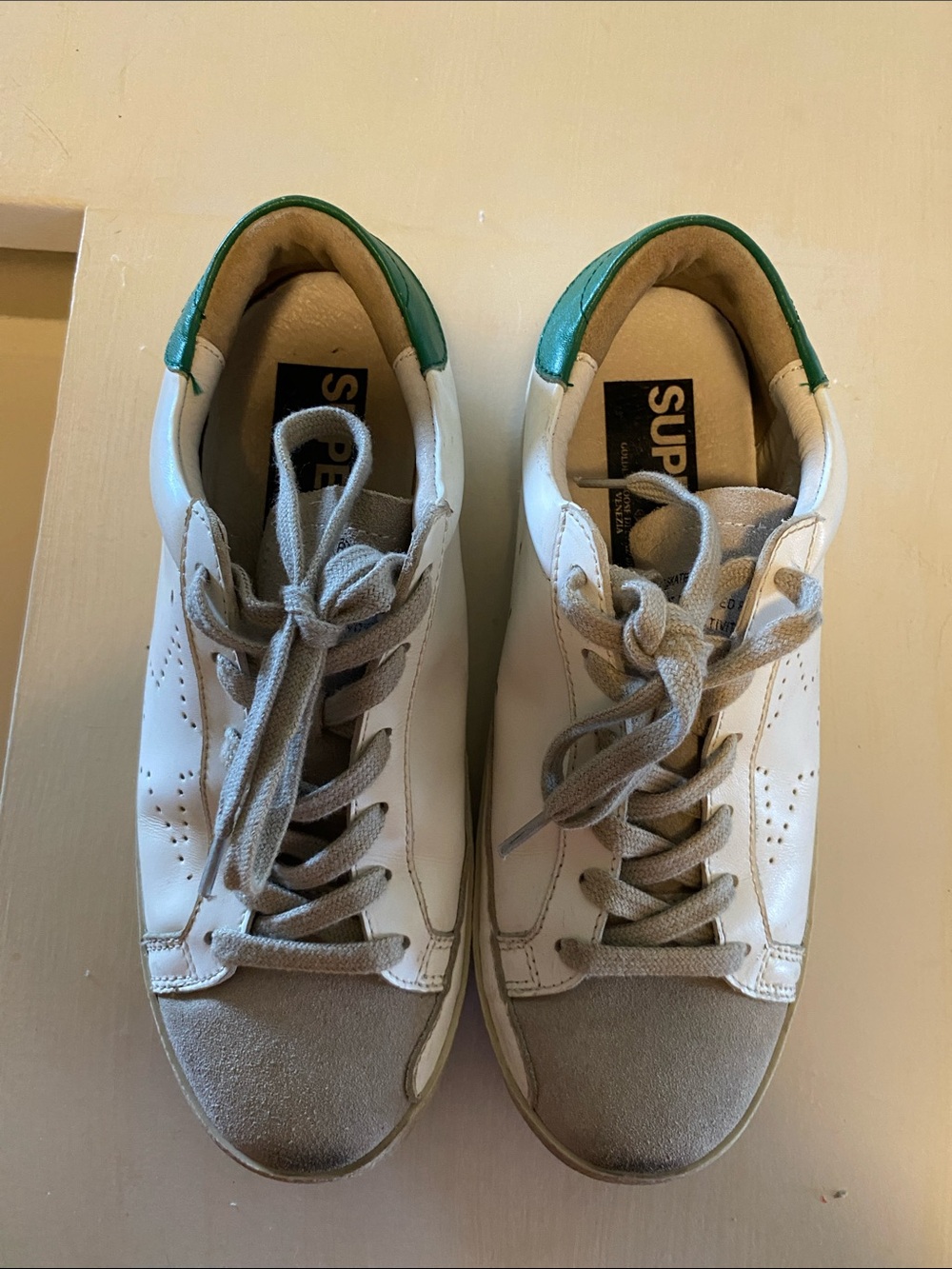 Golden Goose White Sneakers with Green Heel